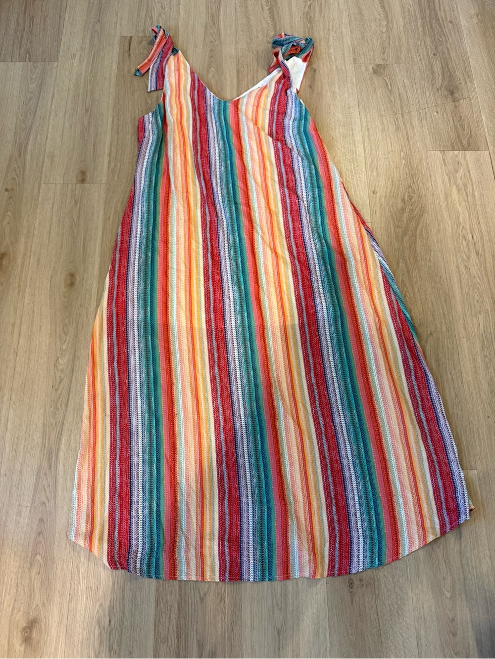 Andree by unit Rainbow Stripe Tie-Shoulder Sundress size 1X